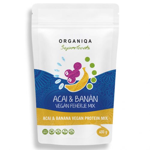 Organiqa bio acai-banán vegán fehérje 400 g