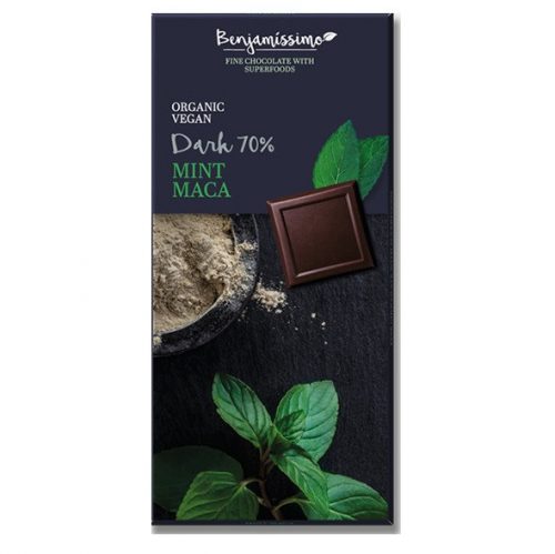 Benjamissimo bio vegán fekete csokoládé mentás maca porral 70 g