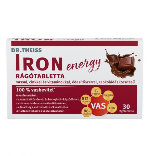 Dr.Theiss iron energy rágótabletta vassal, cinkkel és vitaminokkal csokoládé ízben 30 db