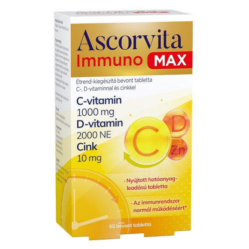 Ascorvita immuno max étrend-kiegészítő bevont tabletta c-, d-vitaminnal és cinkkel 60 db